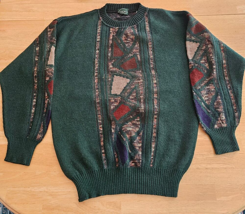 VTG Izod Mens Sweater Wool Blend Green Sz L 80's 90's
